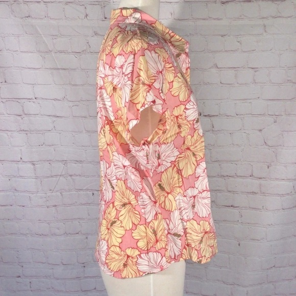 IZOD Floral Button Down Short Sleeve Top - Size PXL - Picture 4 of 7
